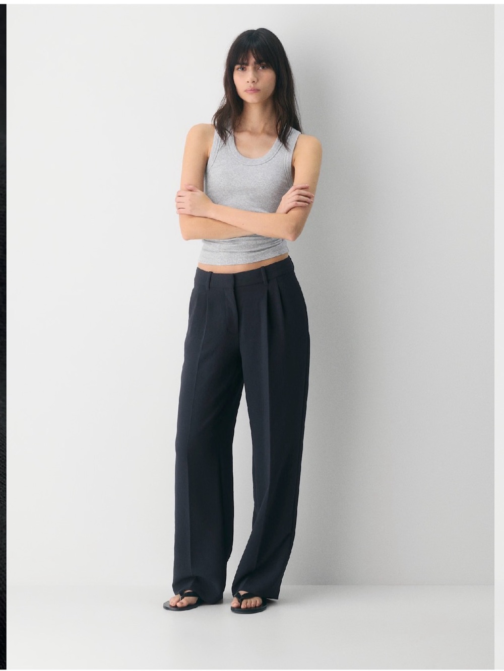Aritzia Black High-Waist Straight-Leg Trousers